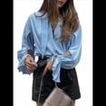 thumbnail image 2 of Blusa Informal con Botones para Mujer, Cuello en V, Larga, Aberturas, Cuello Halter, Blusa y Holgada Azul L, 2 of 10