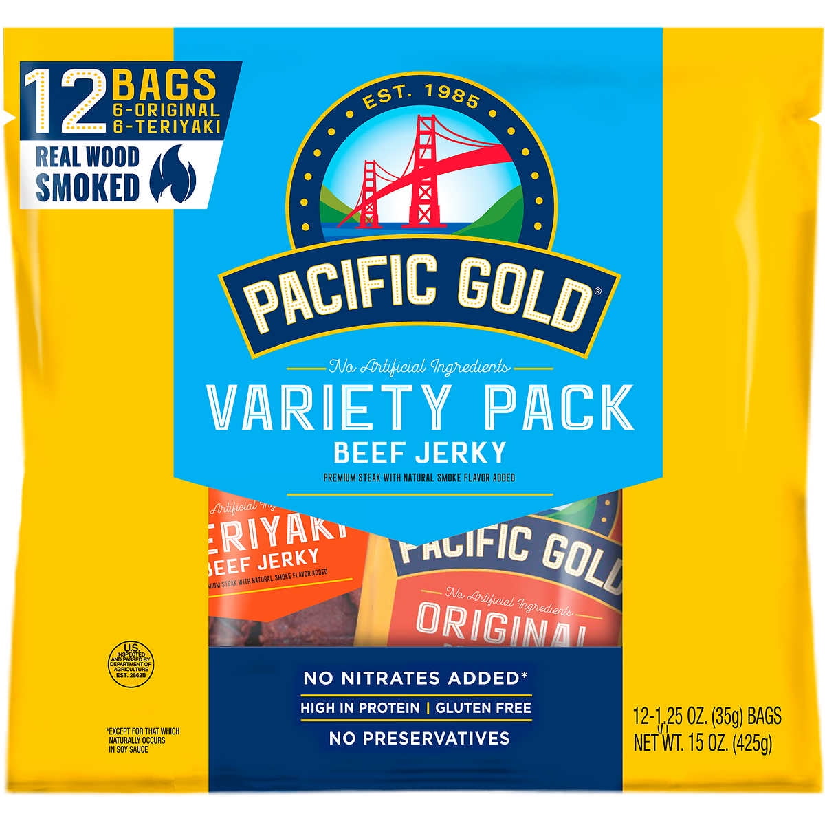 Pacific Gold Original & Teriyaki Beef Jerky 12 Count Variety Pack