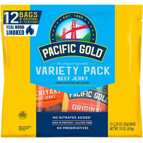 Pacific Gold Original & Teriyaki Beef Jerky 12 Count Variety Pack
