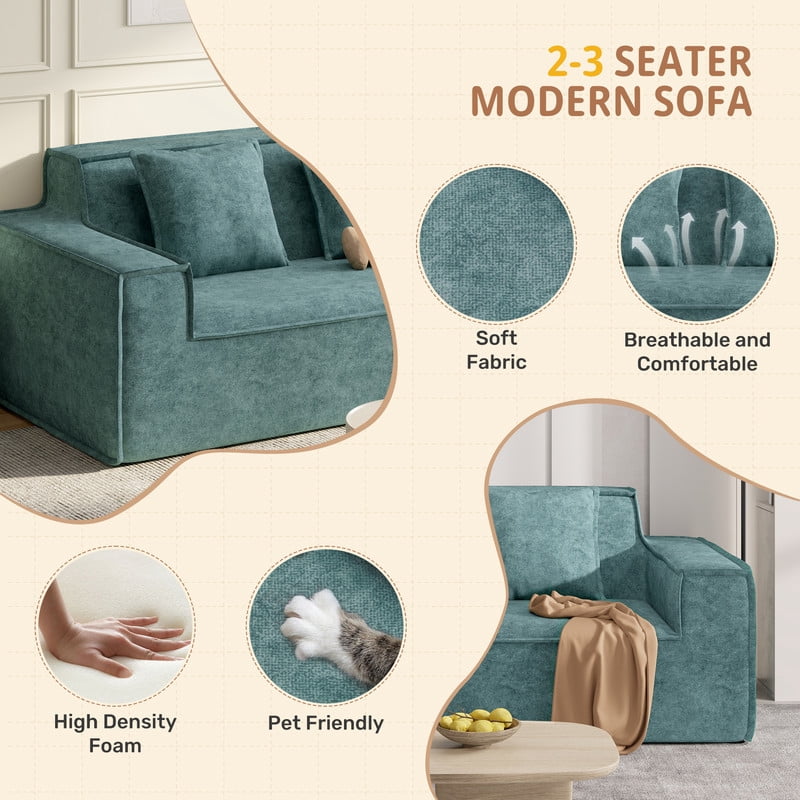 Hawsaiy 75" Pet-Friendly Cat-Scratch Fabric Loveseat Sofa with Wide Armrests & Removable Pillows, No Assembly Foam Couch, Vacuum Packed, High-Density Support, Blue