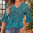 thumbnail image 2 of YUGYXL Color Block Knit Top for Women V Neck 3/4 Sleeve Blouses Casual Loose Fit Fall Winter Tunic Pullover Blue M, 2 of 7