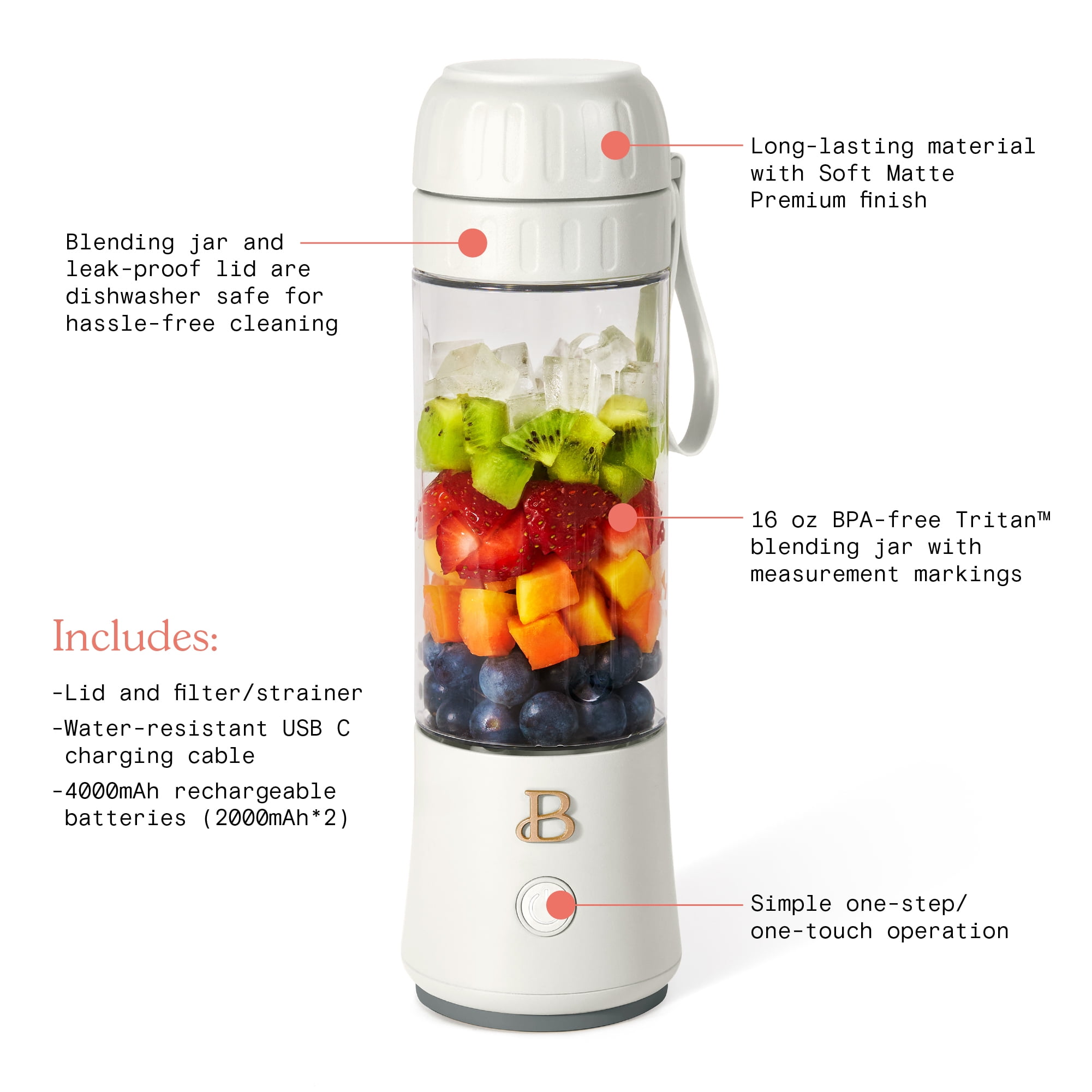 BlendJet 2.0 Portable Rechargeable Blender with Drinking Lid 