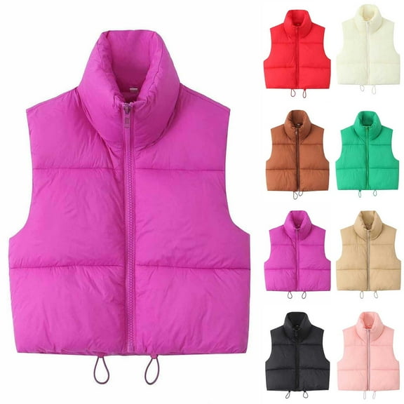 Akafmk Fall/Winter Puffer Vests for Women,Sleeveless Winter Down Jacket,Solid Color Sleeveless Winter Warm Down Coat Cold Weather Parka