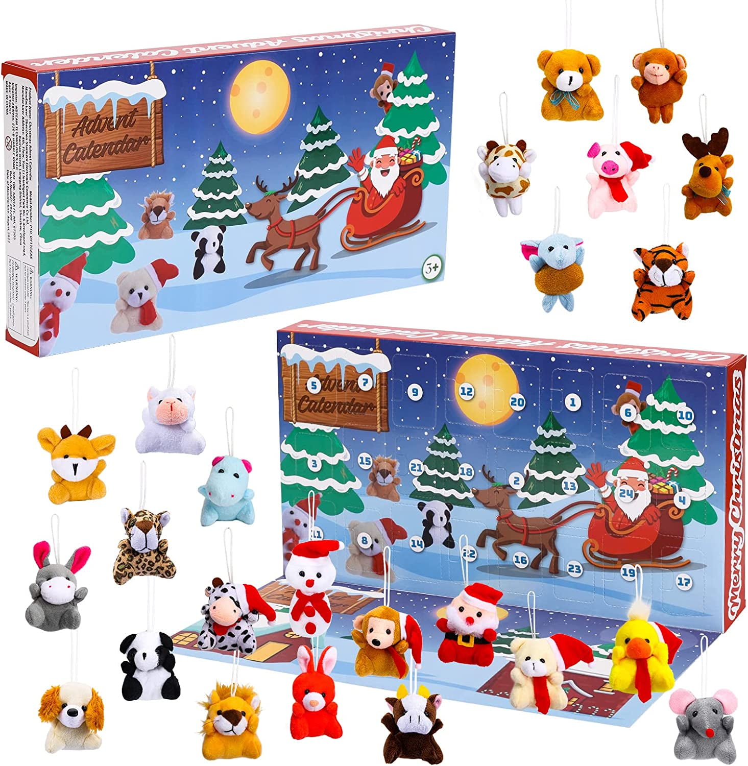 Juiluna Christmas Advent Calendar 2022 with Mini Animal Plush Toys, 24