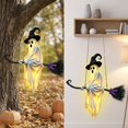 thumbnail image 5 of Halloween Hanging Ghost Decor, 3.3Ft Light-Up Flying Ghost on Broomstick with Witch Hat, Cute Outdoor Halloween Decorations for Front Porch Yard Tree, 5 of 6