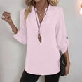 thumbnail image 5 of Hxlamzoo Women's 3/4 Length Sleeve V-Neck Blouse Casual Loose Fit Solid Linen Top Dressy Trendy Rolled Shirts, 5 of 9