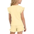 thumbnail image 4 of Little Girls 2-Piece Textured Shorts Set, Yellow Ruffle Short Sleeve Top Outfit,Size 5-6T, 4 of 8
