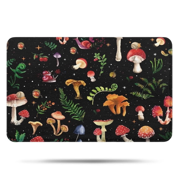 Colorful Mushroom Forest Black Pattern Bathroom Rugs Mat,Non Slip Microfiber Bathroom Rug,Rubber Backing,Soft Bathroom Mats for Bathroom Floor,Tub and Shower,17x27in(43x68cm)