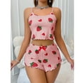 thumbnail image 5 of Cute Pajamas for Women Strawberry Print PJ Set Crop Cami Tops and Shorts Set 2 Piece Lounge Sets Light pink XL, 5 of 6
