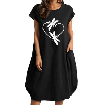 

Dprfmg Women s Dress Fashion Women Casual Round Neck Print Plus Size Pocket Dress maternity dress womens dressesdresses for women 2022 dresses