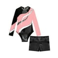 thumbnail image 5 of YiZYiF Kids Girls Tumble Long Sleeve Patchwork Gymnastics Leotard with Shorts 2-piece Dance Sports Outfit Pink 6, 5 of 7