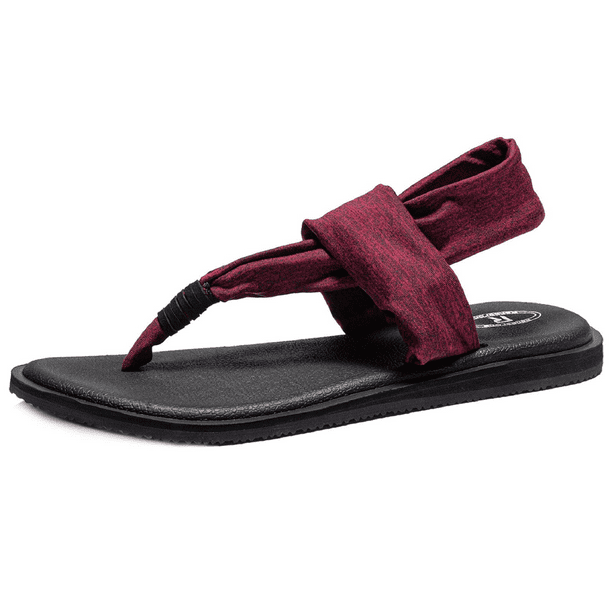 Wotte Women's Yoga Mat Flip Flops Casual Flat Summer Beach Sandals,  burgundye, size 5.5 