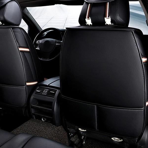 Luxury Breathable Car Seat Covers, Universal 5D PU Leather Front Seat Protectors Compatible with Airbag Protector for Most Cars SUVs Trucks（Black Red,1PC）