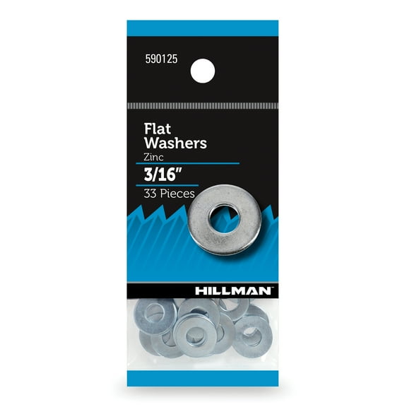 Hillman Flat Washers, 3/16", Steel, Zinc Finish, USS Washers, Silver, 33 pack