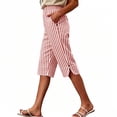thumbnail image 3 of HBBIKVI Stripe Bermuda Shorts for Women Cover-Up Pull-On Shorts With Elastic Band Elastic Waist Exterior Pocket Side Vent Relaxed Fit for Vacation, 3 of 10
