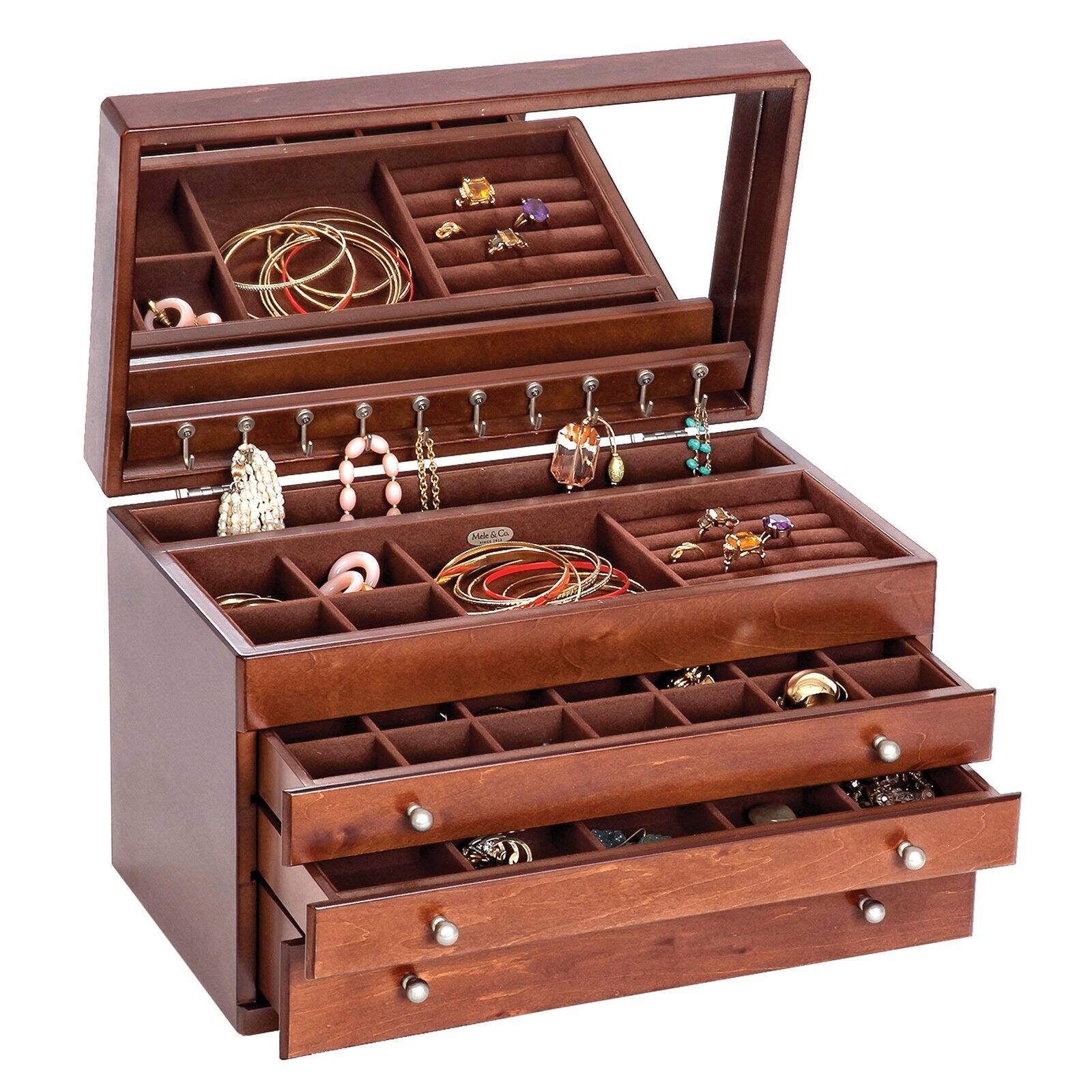 Mele and Co Brigitte Wooden Jewelry Box with Antique Walnut Finish 