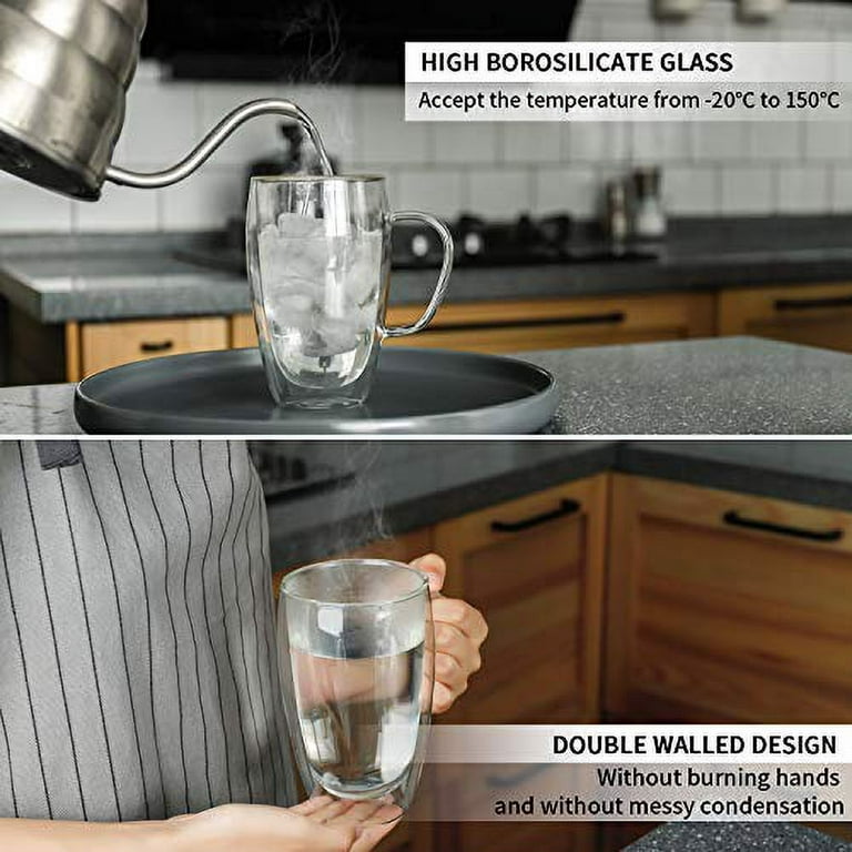 Sweese 5oz Double Wall Glass Espresso Cups Set of 2, Insulated Glass Coffee  Cups with Handle Perfect…See more Sweese 5oz Double Wall Glass Espresso