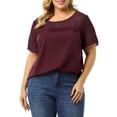 thumbnail image 1 of Plus Size Blouse for Women's Top T Shirt Contrast Panel Dots Summer Short Sleeve Blouse Burgundy 4X, 1 of 7