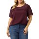 thumbnail image 1 of Plus Size Blouse for Women's Top T Shirt Contrast Panel Dots Summer Short Sleeve Blouse Burgundy 4X, 1 of 7