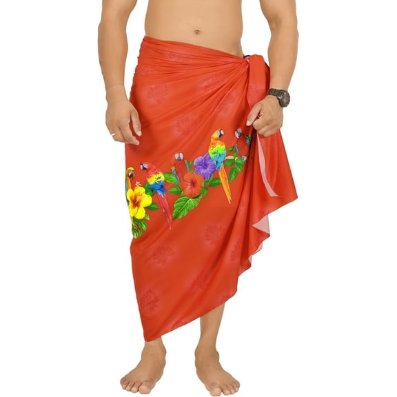 HAPPY BAY Men's Pareo Regular Holiday Sarong Long Beach Wrap One Size Crimson, Floral Summer Vacation Party