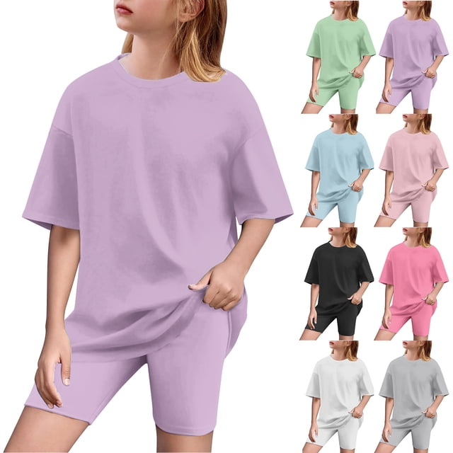 NJDVHB Économies d'Été Vacances! Tenues pour Fillettes, Ensemble de Pyjamas pour Garçons Filles, Ensemble de Yoga Décontracté pour Enfants, Violet, 150
