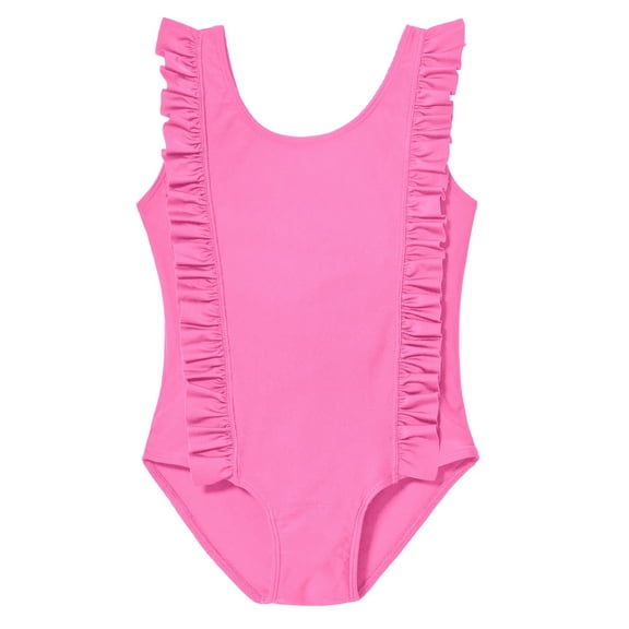 Girls UPF 50  One-Piece Ruffle Front Swimsuit | Medium Pink