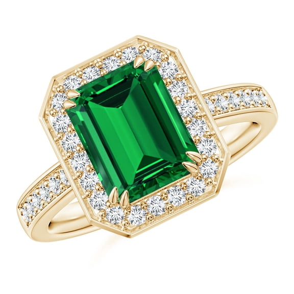 ANGARA Lab Grown 2.25 Ct Emerald Engagement Ring with Lab Diamond Halo in 14K Yellow Gold for Women (Size-9x7mm) | May Birthstone, Anniversary, Jewelry Gift for Women | Lab Grown Emerald Ring