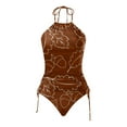 thumbnail image 4 of MKLEKYY Trajes De Baño Mujer 2 Piezas Women'S Fashionable Summer Maple Leaf Line Print Sexy Lace Up Split Swimsuit, 4 of 5
