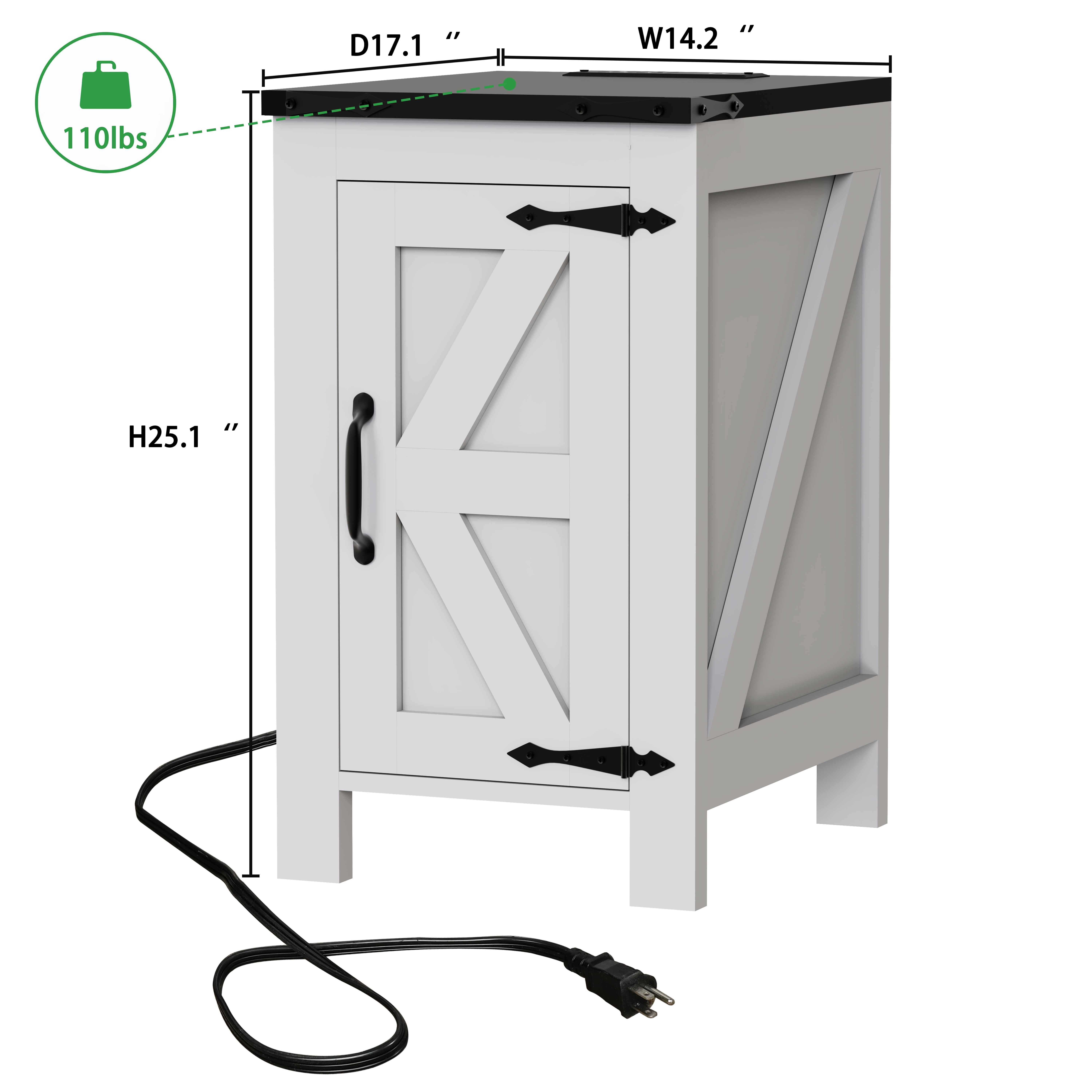 Ollieroo Indoor Storage Wood Rectangle End Table, White