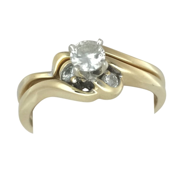 14K Yellow Gold 2 Piece Genuine Diamond Wedding Set