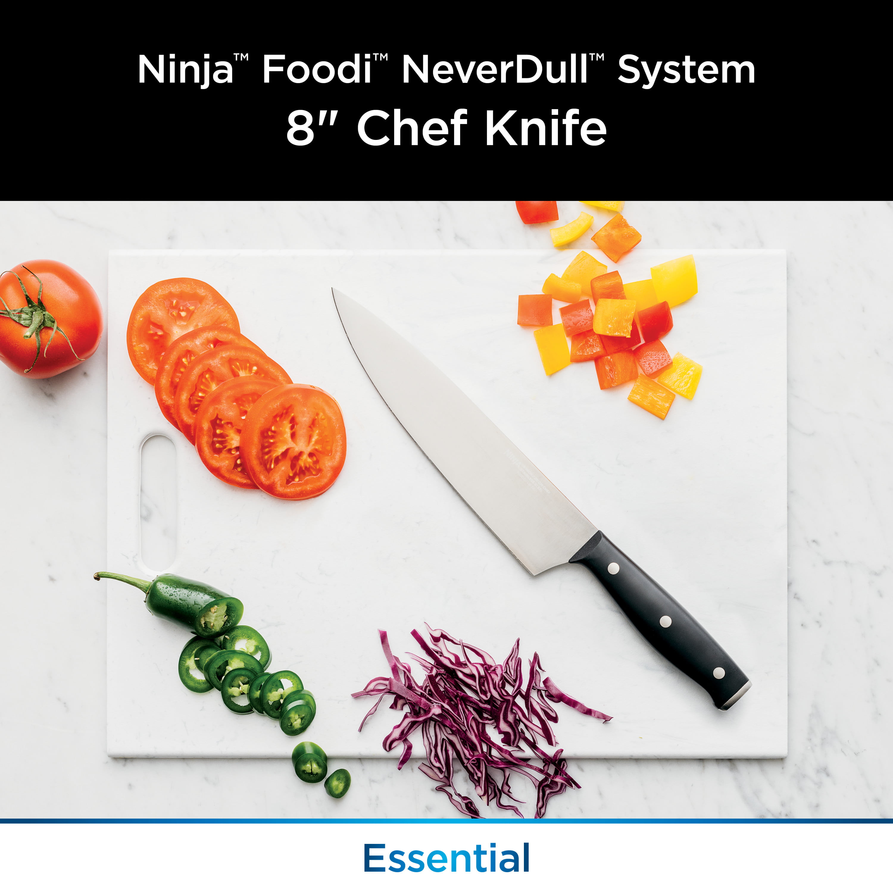 Ninja K32502 Foodi NeverDull System Chef Knife & Knife Sharpener Set  Black NEW