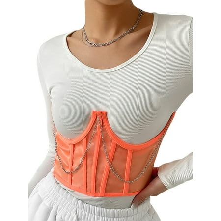 

Women Corset See-through Breast Shaping Lacing Chained Slim Fit Tops