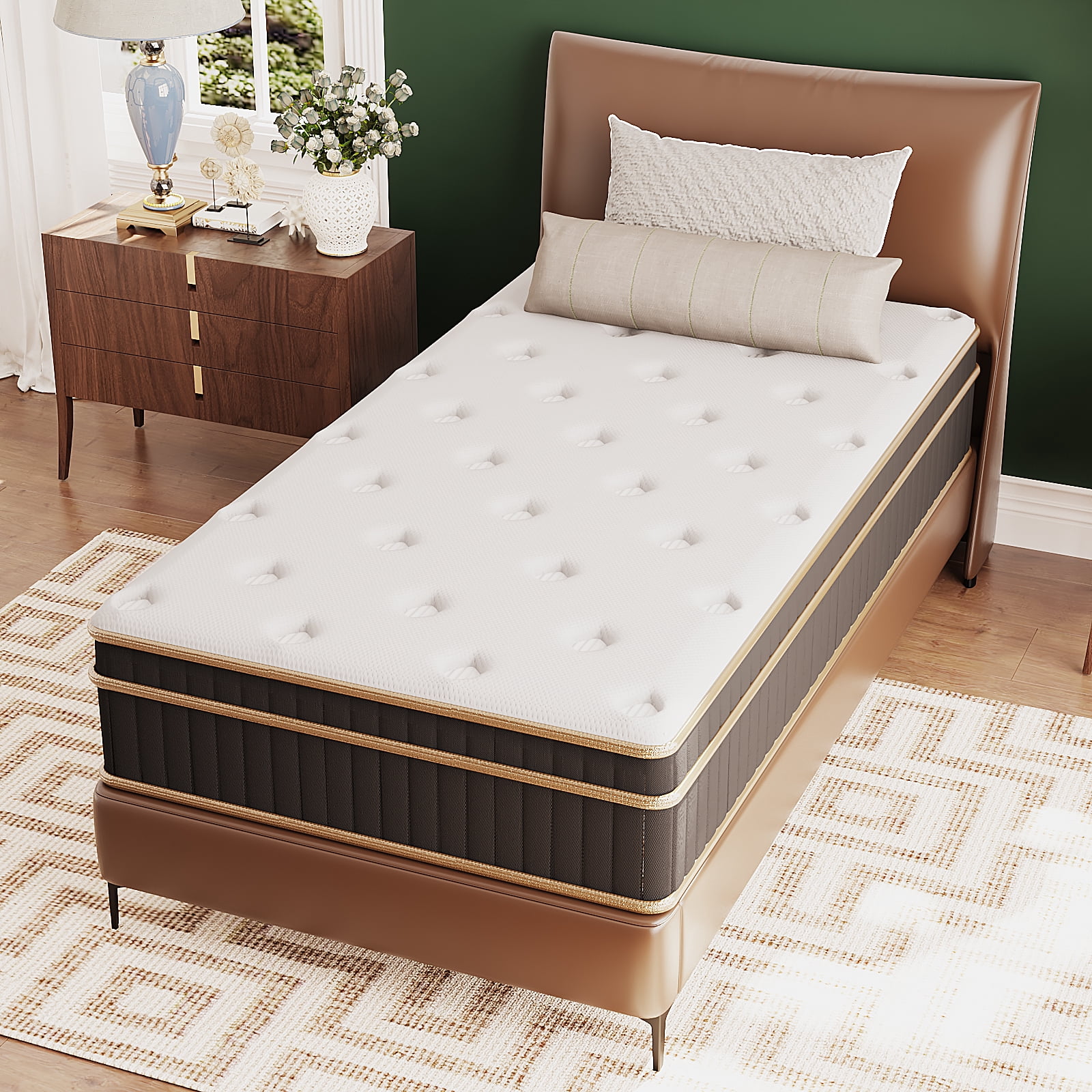 Ktaxon 10" Twin Size Set of 2 Mattress with Gel Memory Foam, Spring Hybrid Mattress in a Box, Adult