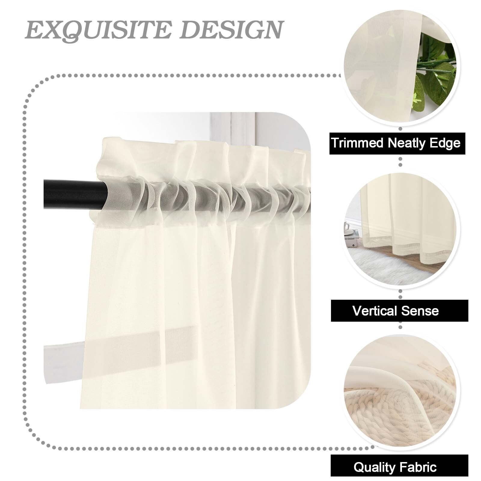 Patin Cream Sheer Curtains for Living Room 108 Inches Long 2 Pcs, Solid Color Voile Lightweight Bedroom Curtains for Dining Room, Rod Pockets Home Decor Farmhouse Drapes, Each Panel 59" W x 108" L