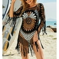 thumbnail image 4 of Lu's Chic Women's Crochet Beach Cover Up V Neck Bikini Cover Ups Half Sleeve Hollow Out Soft Sexy Holiday Fall Beachwear Black Large, 4 of 4