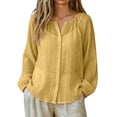 thumbnail image 3 of Fengqque Women Long Sleeve Blouse Elastic Cuff Button Down Semi Sheer Loose Fit Vacation Commuter Shirt Yellow XL, 3 of 9