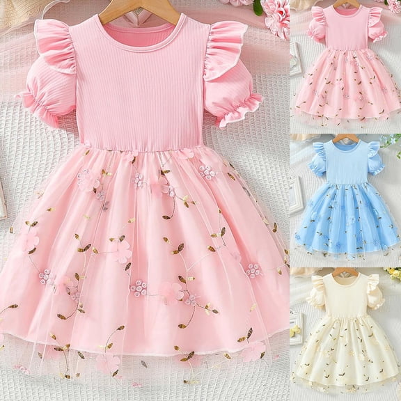 RTKFRFLM Baby Girls Princess Dress Lace Mesh Tutu Gown for Toddler First Birthday Party Wedding Guest Special Occasion Formal Wear Dress Blue 4-5 Years