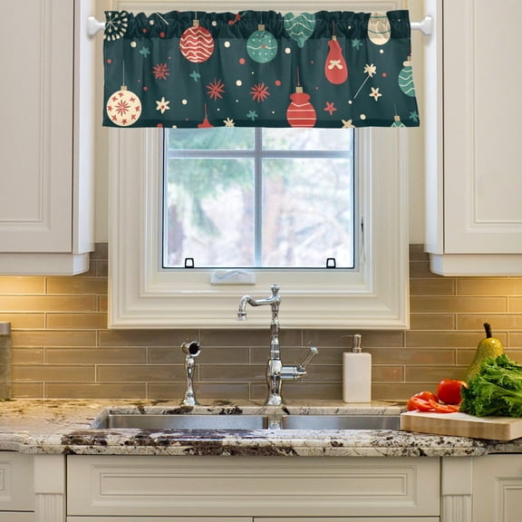 Christmas Decorations Green Curtain Valances Farmhouse Design Window Treatment Decor Blackout Rod Pocket for Windows Living Room Kitchen 54" x 18"