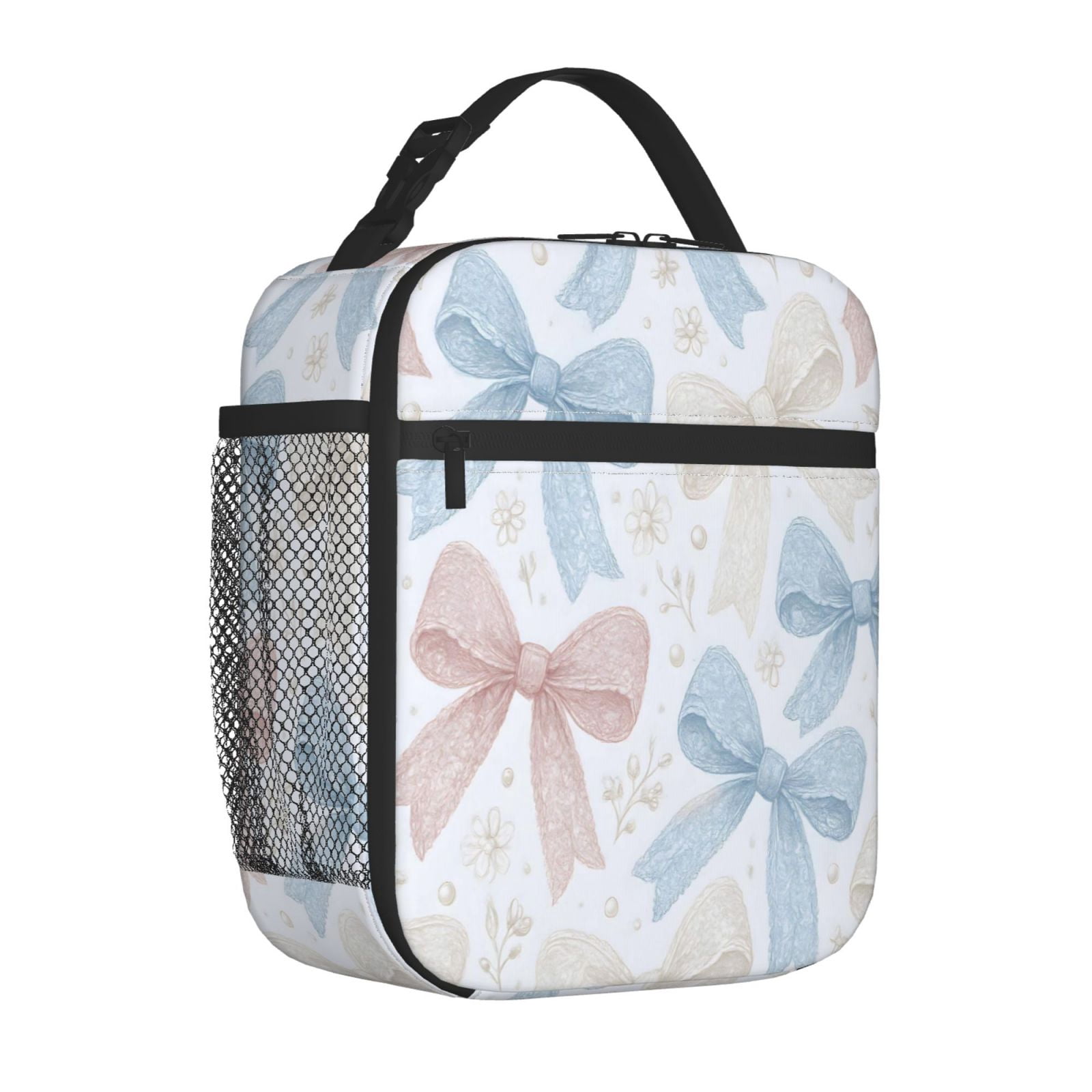 Lunch Bag For Women Men Insulated Portable Lunch Box Bento Box Office Picnic Travel Cooler Bag Romantic Vintage Lace Ribbon Bow Pattern