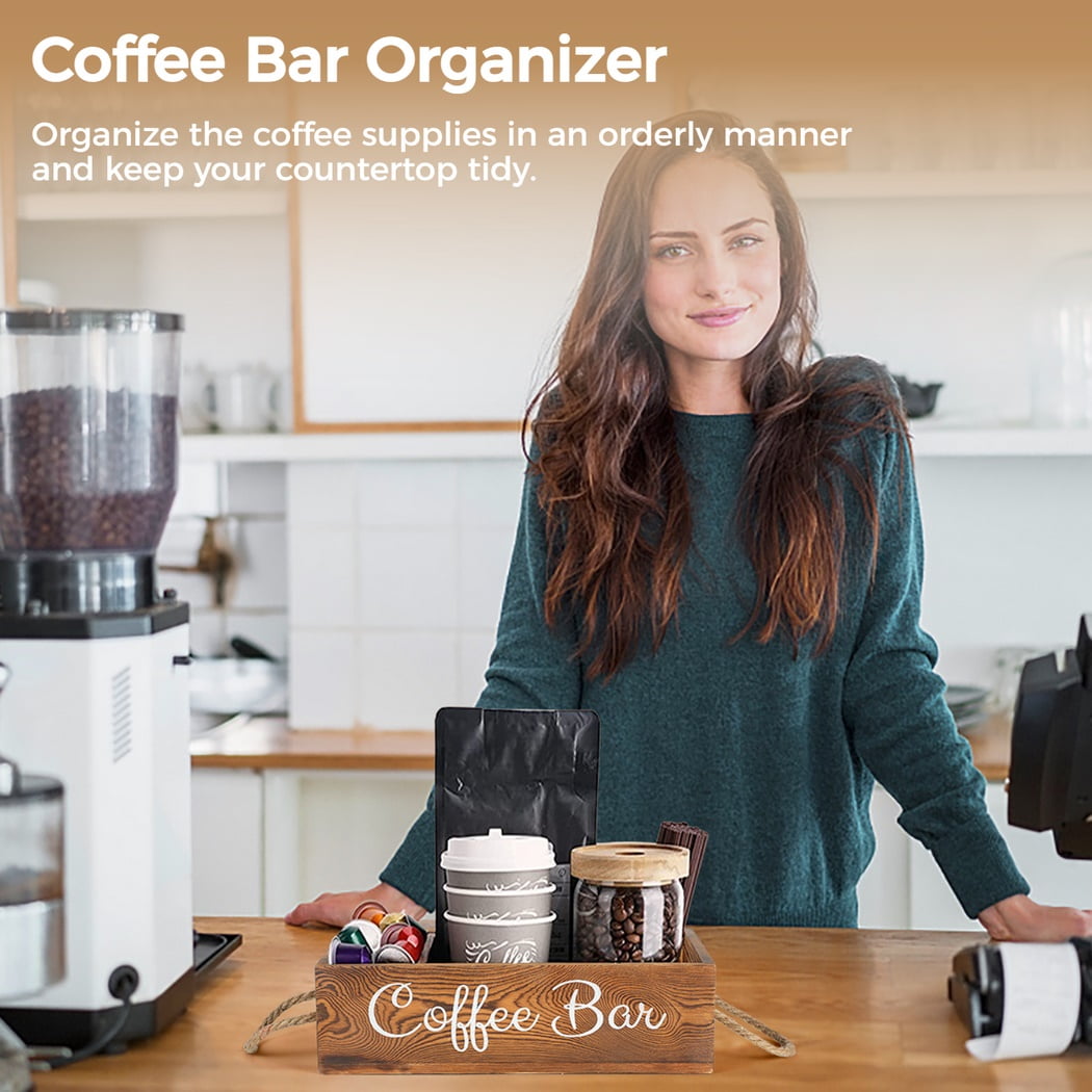 Organisateur Station Café ANBOXIT Bois Noir 7 Compartiments - Plateau Condiments