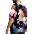 thumbnail image 3 of Starry Unicorn Men's Casual Printed Poplin Short Sleeve Button Down Beach Shirt with Spread Collar Top, 3 of 6