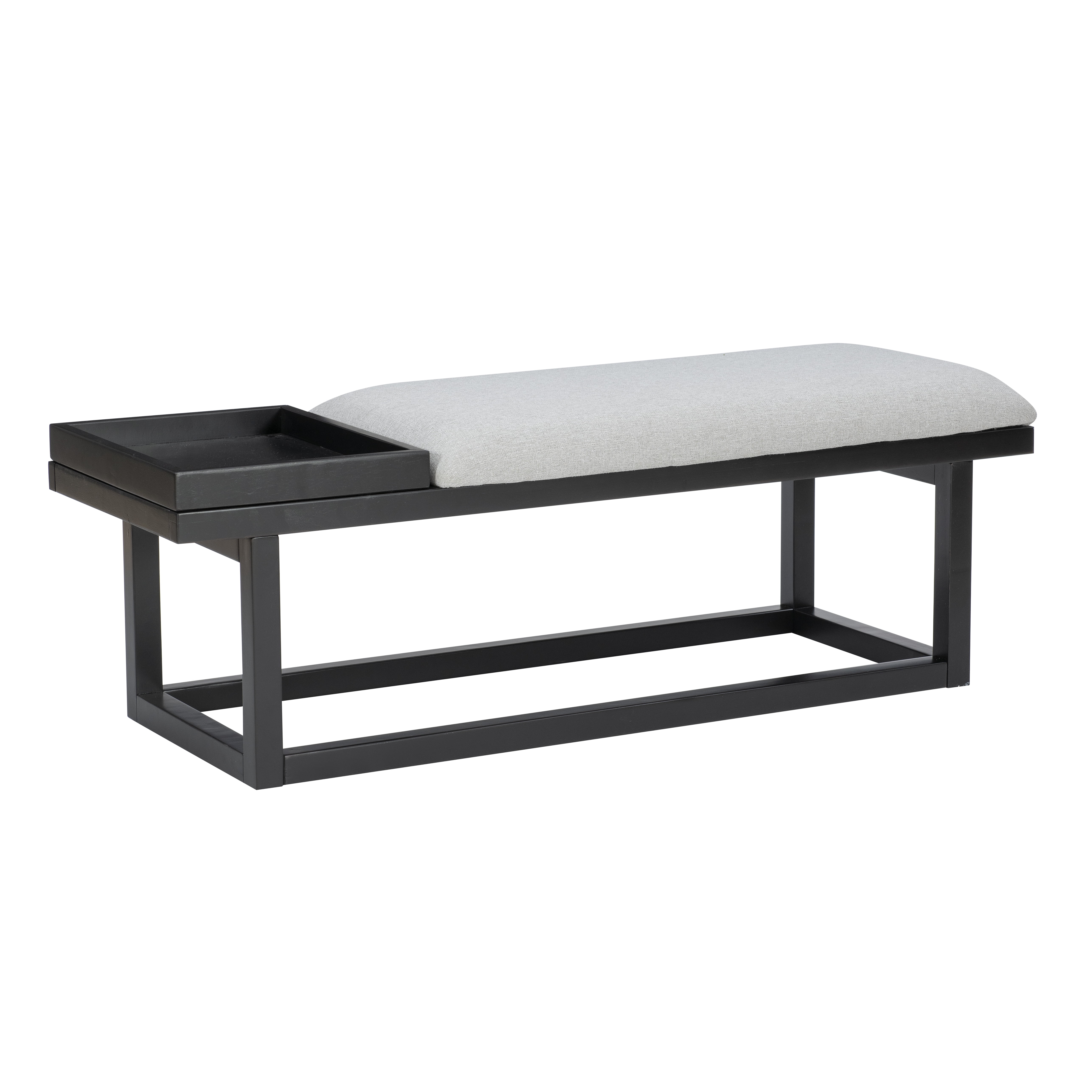 Linon Mickle Upholstered Bench with Built-In Tray, Black/Gray