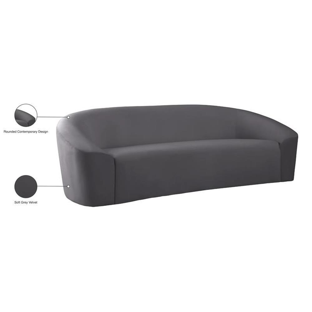 Bowery Hill Contemporary Curved Back Upholstered Gray Velvet Sofa