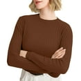 thumbnail image 2 of Brown Womens Tops Women'S Autumn and Winter Round Neck Stripe Bottoming Shirt Fashion Versatile Sweater Solid Soft Sweater Fall Outfits for Women 2025, 2 of 5