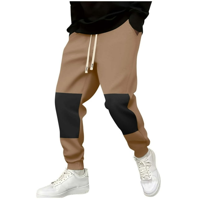 WRKEKC Joggers for Men Color Block Winter Pocket Training Athletic Sweatpants Drawstring Waist Cuffed Sweatpants for Men Daily Gym Wear