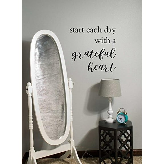 Start Each Day Grateful Heart Vinyl Wall Decals Sticker Inspirational Quote, 23x23-Inch, Black