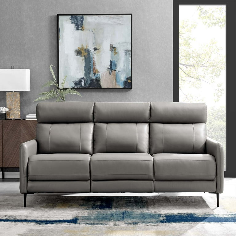 Symmetry gray leather on sale power reclining sofa