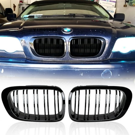 Astra Depot Gloss Black Dual Slats Front Kidney Grill for BMW E46 Coupe 328i 325Ci 330Ci Pre-Facelift 1999-2002