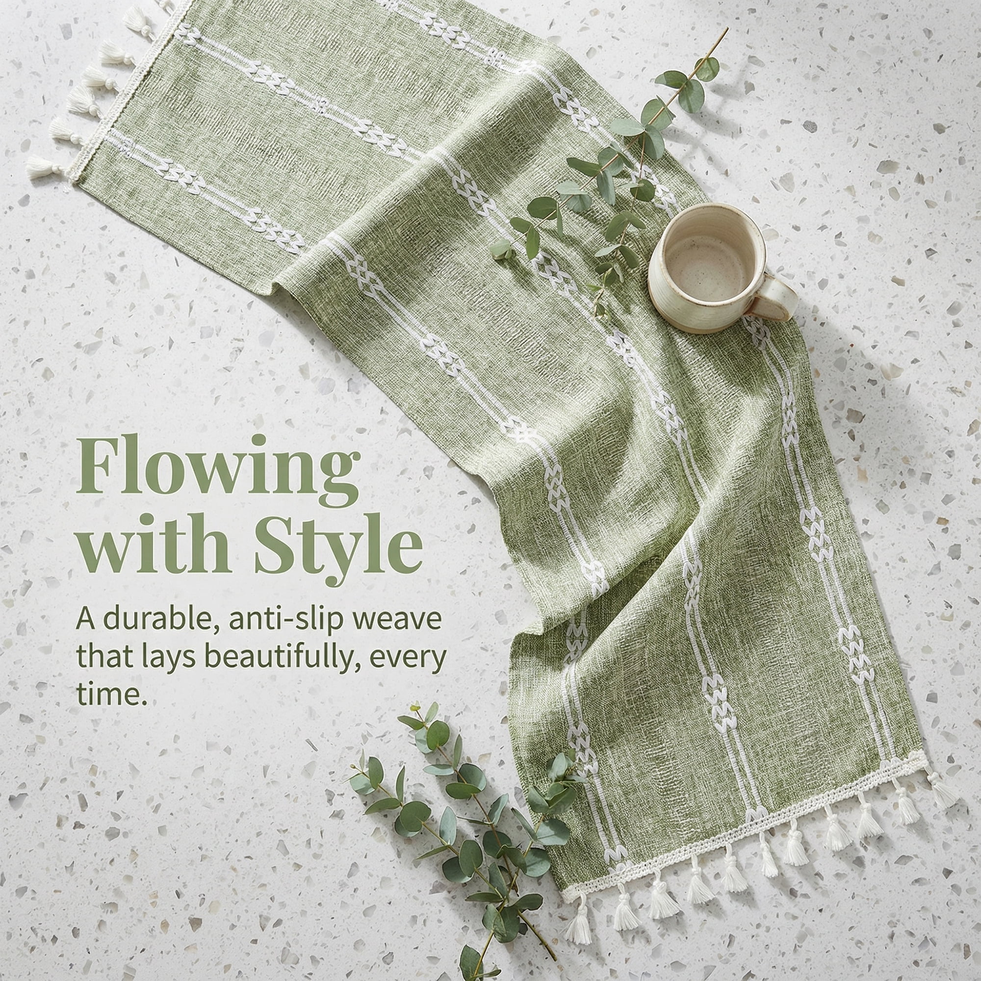 Unique Bargains Openwork Polyester Runner Table Runner for Kitchen Decor Green 13"x70.9"