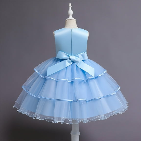 Aayomet Flower Girl Dress Girls Pageant Party Dresses for Easter Christmas Day Wedding Dress,Blue 4-5 Years